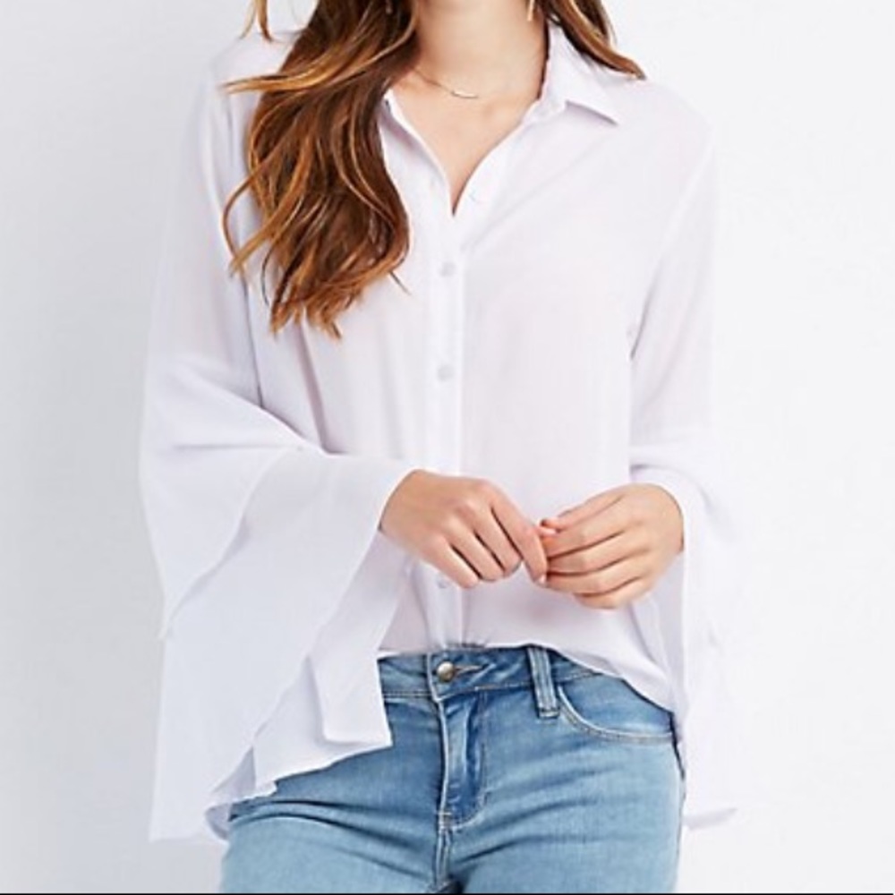Bell sleeve button up shirt